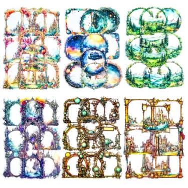 Imagem de 60 peças de adesivos de moldura estética de fantasia – grandes bordas transparentes à prova d'água para scrapbooking, diário, materiais de artesanato, confecção de cartões – 6 designs de gótico