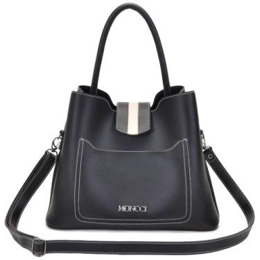 Imagem de Bolsa Saco Feminina Lisboa Tiracolo Deombro Moncci, Preto, Marfim