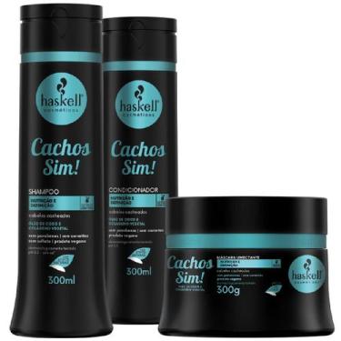Imagem de Kit Haskell Cachos Sim Shampoo Condicionador 300ml Máscara Tratamento 
