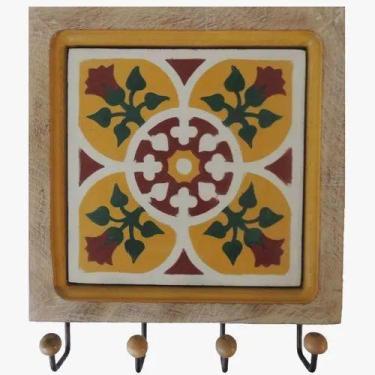 Imagem de Cabideiro De Parede Porta Chaves Organizador Rustico Em Madeira E Ferr