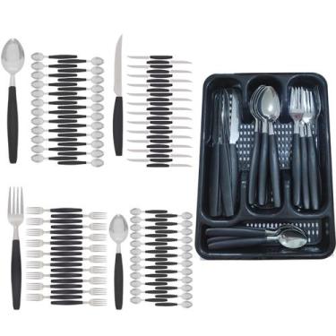 Imagem de Kit Faqueiro Berlim Preto Inox 96 Pçs C/ 4 Porta Talheres - EM CASA TE