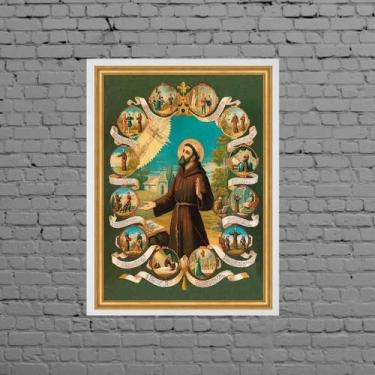 Imagem de Quadro Vintage São Francisco De Assis 45X34Cm Moldura Preta - Quadros 