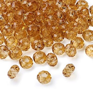 Imagem de Spritewelry 100 peças de contas de vidro douradas grandes contas europeias de 14 mm facetada Rondelle contas de cristal de vidro para artesanato faça você mesmo colar pulseira brinco