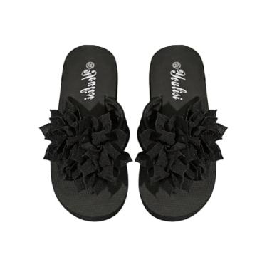 Imagem de GORGLITTER Sandália feminina de malha com laço decorativa, rasteira, bico aberto, dedo do pé, Preto profundo, 12