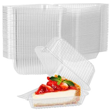 Imagem de Stock Your Home Recipiente para fatias de bolo (pacote com 50) - 1 bandeja de plástico transparente com tampa articulada - Recipiente de fatia única para bolo ou torta de 18 a 25 cm de diâmetro