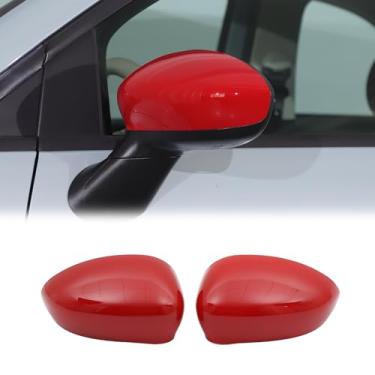 Imagem de Tumukiw 2 peças de guarnições de capa de espelho retrovisor de carro compatíveis com Fiat 500 2016-2024 capa protetora de espelho retrovisor lateral do carro exterior acessórios externos (vermelho)