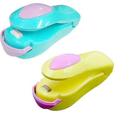 Imagem de Pacote com 2 mini sacos seladores a vácuo, portátil, seladora a vácuo, mini máquina de selagem por pressão manual, seladora de saco de plástico portátil para armazenamento de sacos de plástico (cor