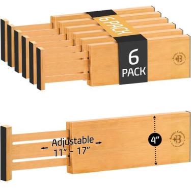 Imagem de Divisórias de gaveta Bambüsi, pacote com 6, 10-43 cm, bambu para panos