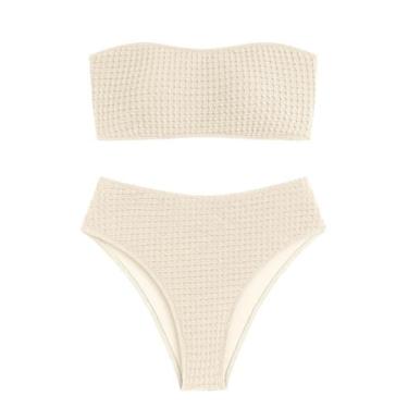 Imagem de Biquíni ZAFUL feminino texturizado, sem alças, bege sólido