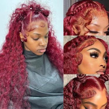 Imagem de Perucas Simeider Burgundy Lace Front 22" Deep Wave 200 Density