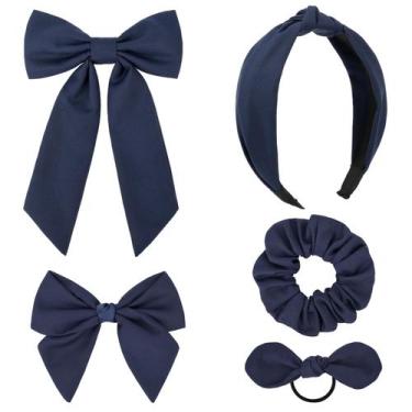 Imagem de Conjunto de laços de cabelo DEEKA Uniform Long Tail 5 estilos azul mar