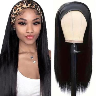 Imagem de Peruca com bandana olimaruly, cabelo humano, 50 cm, curto e reto