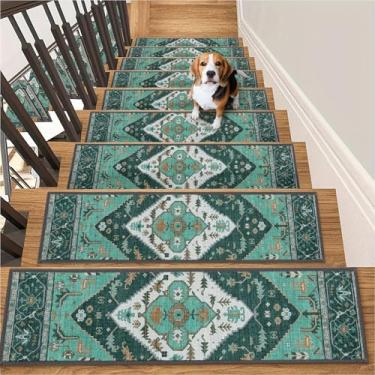 Imagem de Lahome Passos de escada antiderrapantes pacote com 15 tapetes de 20 x 76 cm para escadas de madeira, tapete autoadesivo lavável e resistente a manchas, escada para crianças, idosos e cães (15 peças