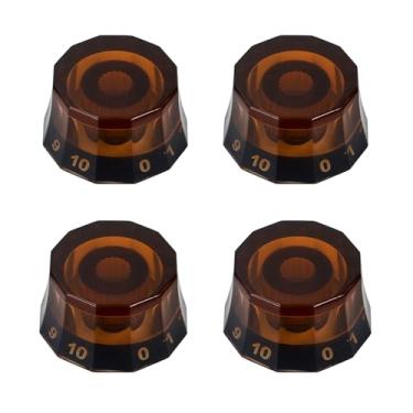 Imagem de Banworks Botões de controle de guitarra tamanho métrico 18 estrias 2 volume 2 botões de controle de tom Dodecagon Top Hat para guitarras elétricas Epiphone Les Paul LP SG Pacote com 4 JT/XN-12 Âmbar