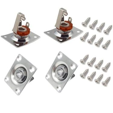 Imagem de TUOREN 4 peças de entrada de guitarra soquete quadrado de metal 1/10.2 cm placa de tomada de saída peças de reposição compatíveis com guitarra elétrica estilo Tele SG, prata com parafusos de montagem