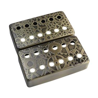 Imagem de OVSAL Conjunto de 2 capas de captador de guitarra de latão 50 mm/52 mm com haste de metal Spcing, capa para captador de guitarra humbucker para guitarra elétrica Lp Les Paul (cor bronze)