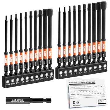 Imagem de Nicofie Conjunto de brocas hexagonais Allen de 10 cm de comprimento, 20 peças (métrico e SAE), haste hexagonal de 1/10.2 cm, cabeça hexagonal de aço S2, pontas usinadas CNC com soquete de extensão e