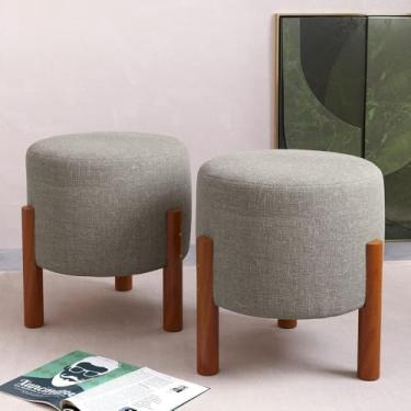 Imagem de PC Móveis Kit 2 Puff Redondo Luxo Decorativo em Linho Bege – Sala, Quarto e Escritório (Cinza)