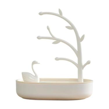 Imagem de kowaku Caixa de joias Lago dos Cisnes, porta-joias feminino, suporte para colar, colares, brincos, organizador, caixão para amuletos, viagem, aniversário, Bege Amarelo