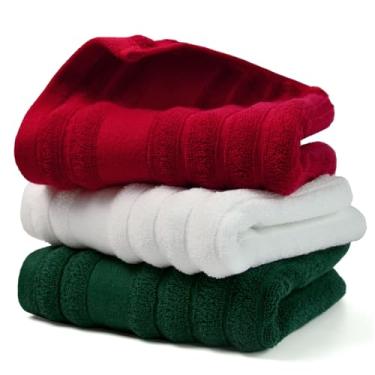 Imagem de Pacote com 3 toalhas de mão caneladas, toalhas de algodão texturizado para decoração de banheiro, rosto de mãos secas, vermelho, branco, verde)
