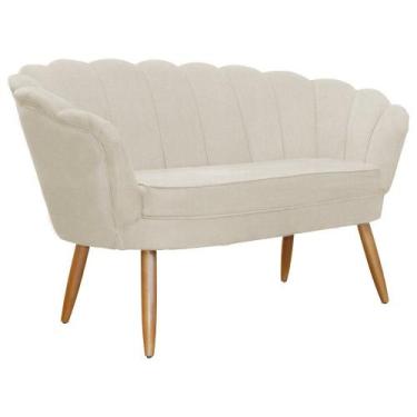 Imagem de Namoradeira Decorativa Pétala Couro Bege Pés Madeira Ms Decor - Mansão