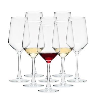 Imagem de OUWO Conjunto de 8 taças de vinho branco vermelho de 382 g, taças de vinho de haste longa sem chumbo para casa, festa, casamento, presente de acessórios de vinho ideais, transparente