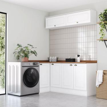 Imagem de Lavanderia Modulada 05 Peças com Tampo Emily Espresso Móveis Branco/ Marrom