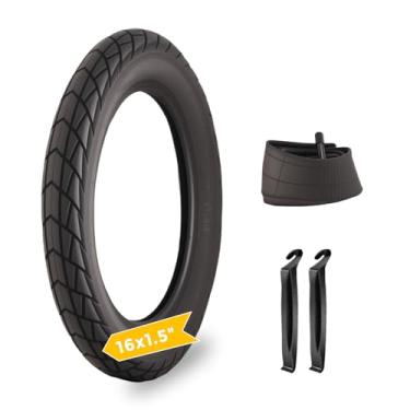 Imagem de QYGGFBAI Pneu e tubo de bicicleta de 16 x 1,5, com 2 alavancas, pneu de bicicleta de 16 x 1,5, 16 x 1,50 Neumático 40-305, pedal antiperfuração durável resistente ao desgaste, baixo ruído e desempenho