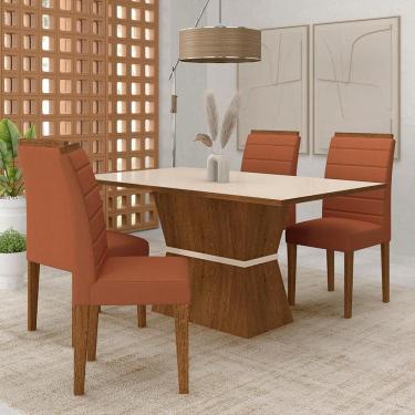 Imagem de Mesa 1,36 Biella Com 4 Cadeiras Estofadas Freijó/off/sd Terraco - M.a