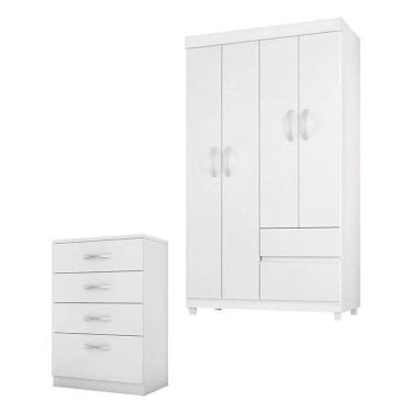 Imagem de Cômoda Astral E Guarda Roupa Solteiro Lótus Branco - Demóbile