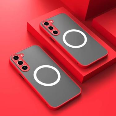 Imagem de HJZSZX Para S24 Ultra Matte Armor Magnetic Case Capa de carregamento sem fio (para S24 Ultra/vermelho)