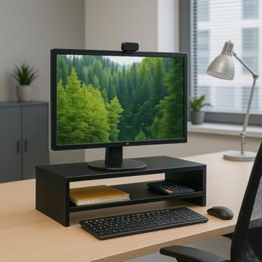 Imagem de Suporte Duplo Base para Monitor Mdf Ergonômico Mesinha Home Office Mesa Gamer Suporte Apoio P/ Tv Notebook MDF Escritório Base (preto)