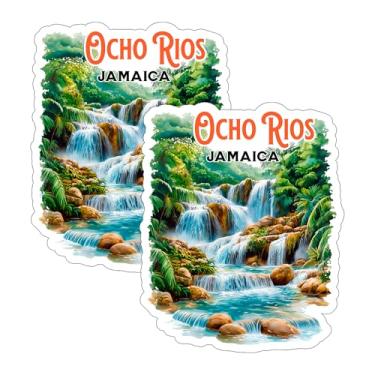 Imagem de Ocho Rios Jamaica Adesivo 10 cm Pacote com 2 - Decalque de Vinil Impermeável para Laptop Garrafa de Água Copo de Carro - Estética Durável Adesivos de Longa Duração para Adultos ID45039