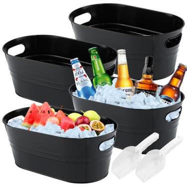 Imagem de Balde de gelo galvanizado preto de 4 peças de 3 galões grandes baldes de metal para festas, banheira de cerveja com colheres para coquetéis de champanhe, resfriamento de vinho para suprimentos de bar