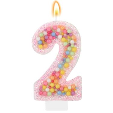 Imagem de IDIJOLI Pastel Macaron Vela de 2º aniversário, rosa doce, número 2, enfeite de bolo, decorações de cupcake para meninas e mulheres, decoração de festa, aniversário, celebrações, suprimentos