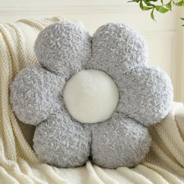 Imagem de ZCNYCLAM Almofadas de flores, almofada decorativa com pelúcia macia para sofá, almofada em forma de flor, decoração de casa, margarida para cama (cinza, 40 cm)