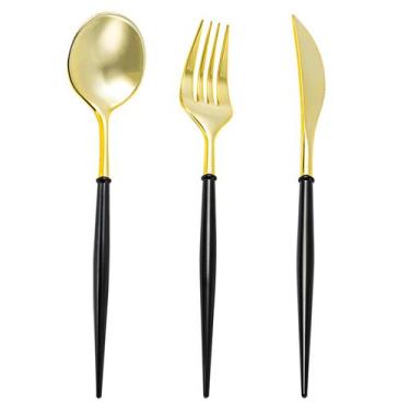 Imagem de Conjunto de talheres de plástico dourado N9R, 90 unidades com alça pre