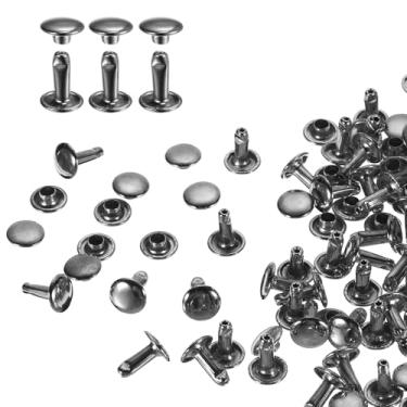 Imagem de HARFINGTON 80 conjuntos de rebites de tampa dupla, 8 x 10 mm, aço carbono, cabeça redonda, parafusos, parafusos tubulares de metal para decoração de artesanato em couro, bronze