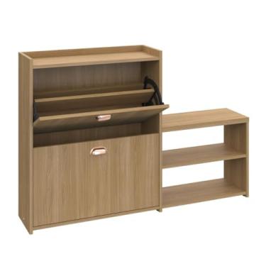 Imagem de Organizador Banco Sapateira Retrô 2 Gavetas Basculantes Dark Pares Sapatos Para Quarto Hall de Entrada - Hanover