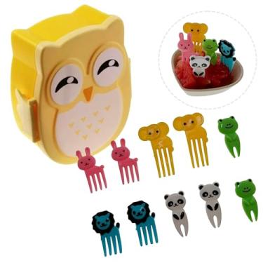 Imagem de Kit Pote Lancheira Coruja Infantil + Palitos De Petisco Garfinho Fruta Queijo Espetinho Decorado (Pote de Coruja Amarelo)