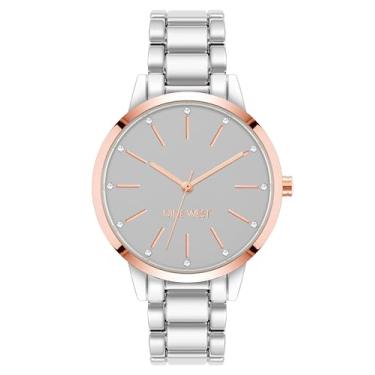 Imagem de Nine West Relógio feminino com pulseira com realce de cristal genuíno, Prata
