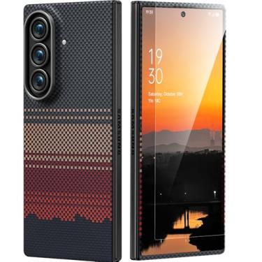 Imagem de memumi Capa de fibra de aramida real para Samsung Galaxy Z Fold 7 + protetor de tela frontal de vidro temperado [Bare Fit] Capa fina de 0,5 mm para Galaxy Z Fold7 design minimalista fino raios do sol