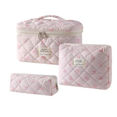 Imagem de Bolsa de maquiagem uekeboag, algodão acolchoado, coquete floral, 3 uni
