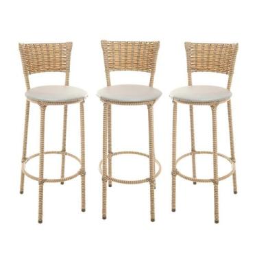 Imagem de KIT 3 Banquetas Alta Encapada Junco CAPPUCCINO Area de Lazer Cozinha B