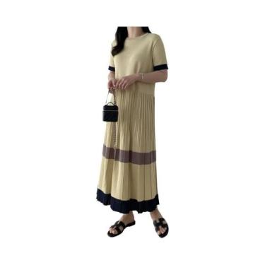 Imagem de Vestido Casual Feminino Solto Com Pregas Em Tricô, Decote Redondo, Man