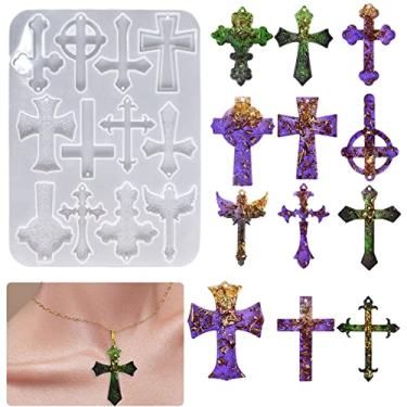 Imagem de 1 Set of Cross Pendant Necklace Silicone Resin Mold 12 Styles Epoxy Silicone Casting Molds for Christian Cross Pendant Necklace Keychain Decoration Gift Chain Religious, 3D DIY Making Handmade Crafts