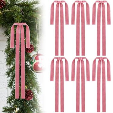 Imagem de TONIFUL Laço de veludo rosa 40,6 x 61 cm - pacote com 6 laços de árvore de Natal marrom, laço de guirlanda grande para embrulhar presentes, buquê floral, escada, lareira, decoração de casa e festa