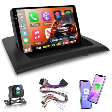 Imagem de Estéreo automotivo 4+128G para BMW X3 E83 2004 2005-2012 - Carplay sem fio e Android Auto - Rádio com tela sensível ao toque Android 15 de 9 polegadas com EQ/5GHz WiFi/GPS/SWC, câmera de visão