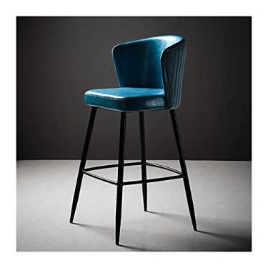 Imagem de YAYA2021-SHOP Cadeira de bar nórdica minimalista alto PU bancos de bar luxuosos encosto macio para casa cadeiras de bar bar bar de ferro lazer banco alto móveis bancos de bar ajustáveis (cor: A4 75 cm