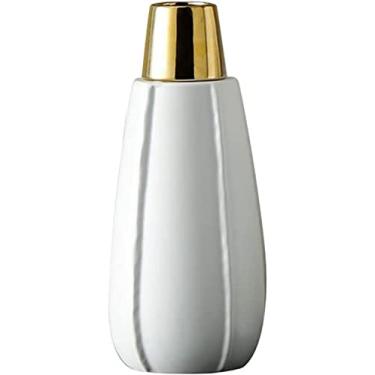 Imagem de LIFOND Vaso dourado parte superior vaso de cerâmica casa restaurante mesa de café decoração de escritório vaso branco arranjo de flores vaso decoração de secretária (grande)